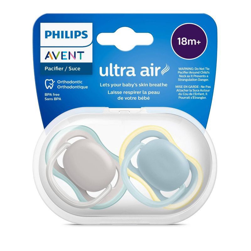 slide 5 of 6, Avent Philips Ultra Air Pacifier 18 Months+ - Beige/Dawn, Blue/Gray - 2pk, 2 ct