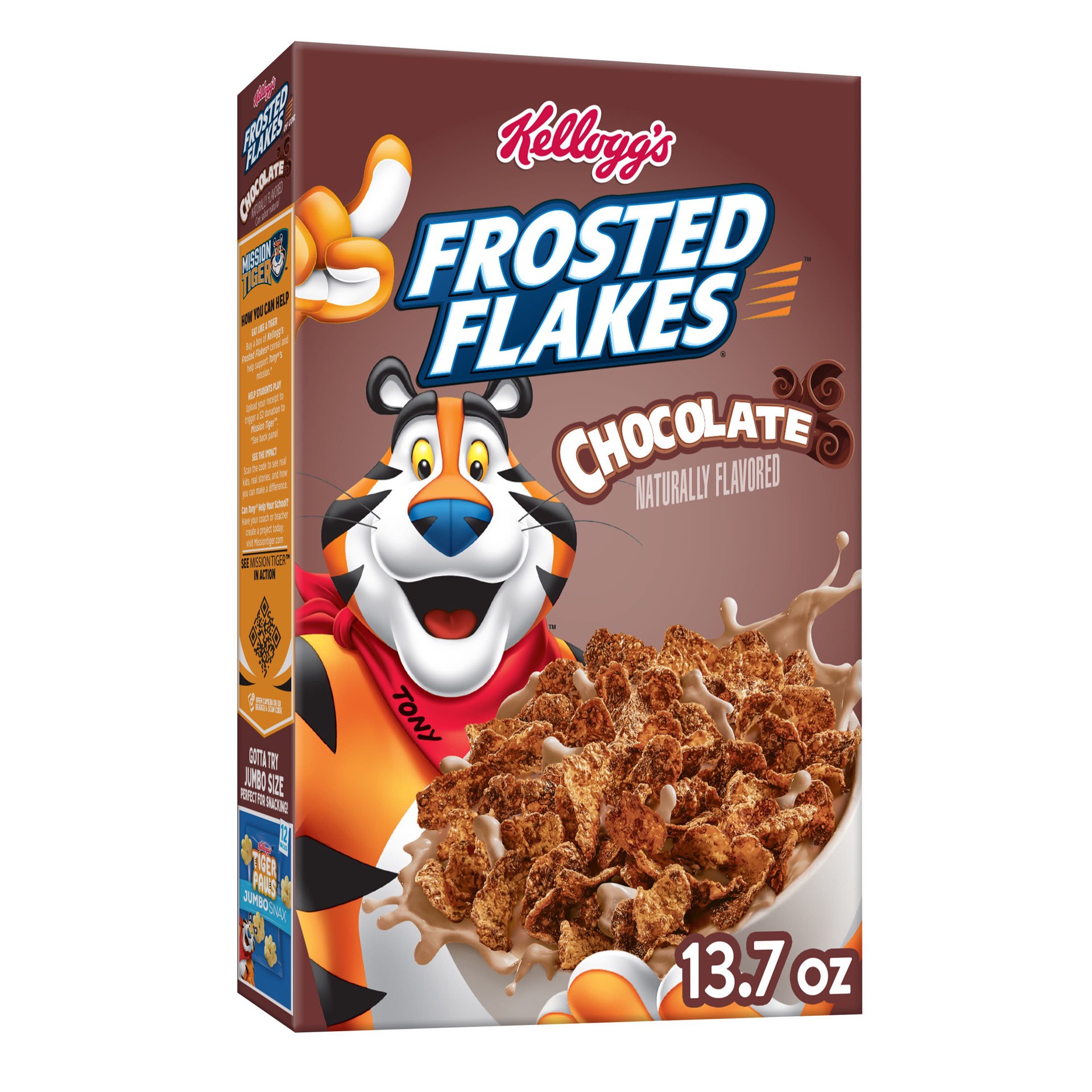 slide 1 of 8, Frosted Flakes Kellogg's Frosted Flakes Cold Breakfast Cereal, 8 Vitamins and Minerals, Kids Snacks, Chocolate, 13.7oz Box, 1 Box, 13.7 oz