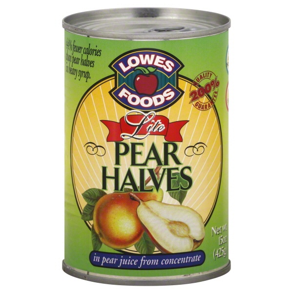 slide 1 of 1, Lowes Foods Light Pear Halves In Juice, 15 oz