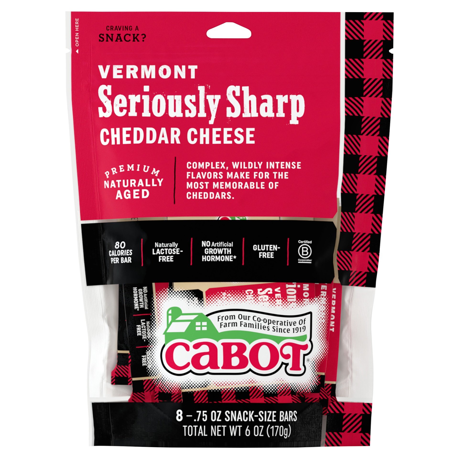 slide 1 of 6, Cabot Seriously Sharp Cheddar Cheese Snacks, 8 ct