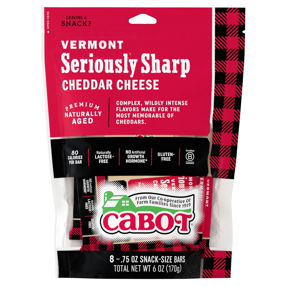 slide 1 of 10, Cabot Vermont Seriously Sharp Cheddar Cheese 8-0.75 oz Packs, 8 ct