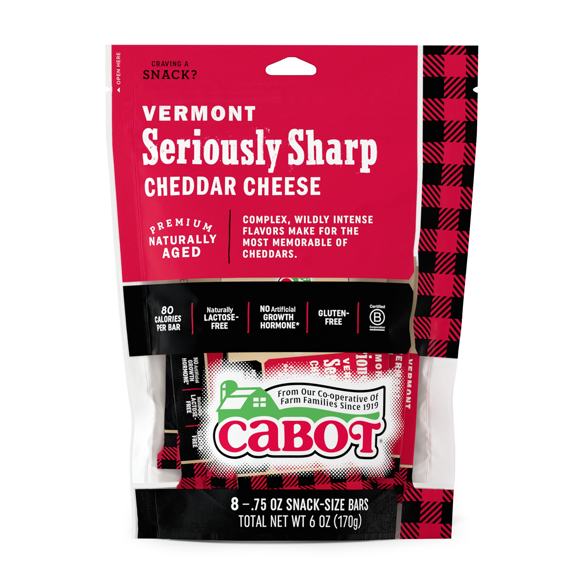 slide 1 of 10, Cabot Seriously Sharp Cheddar Cheese Snacks, 8 ct, 6 oz
