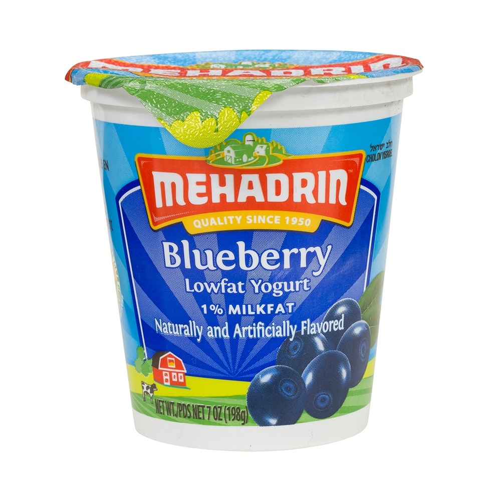 slide 1 of 1, Mehadrin Lowfat Yogurt - Blueberry, 7 oz