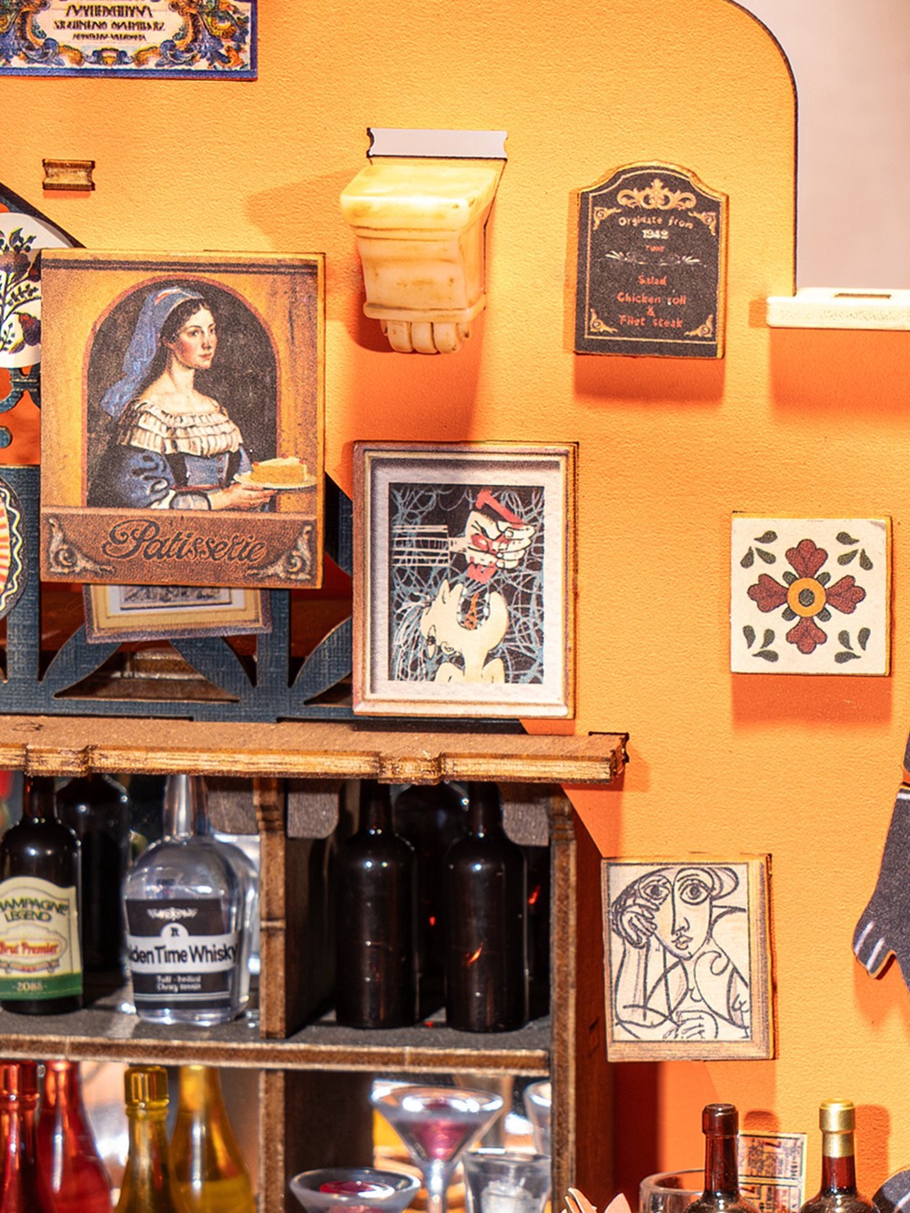 slide 9 of 9, Robotime Rolife Cheers Bar & Dining Diy Miniature House Kit, 8.5 in x 7.32 in x 8.5 in