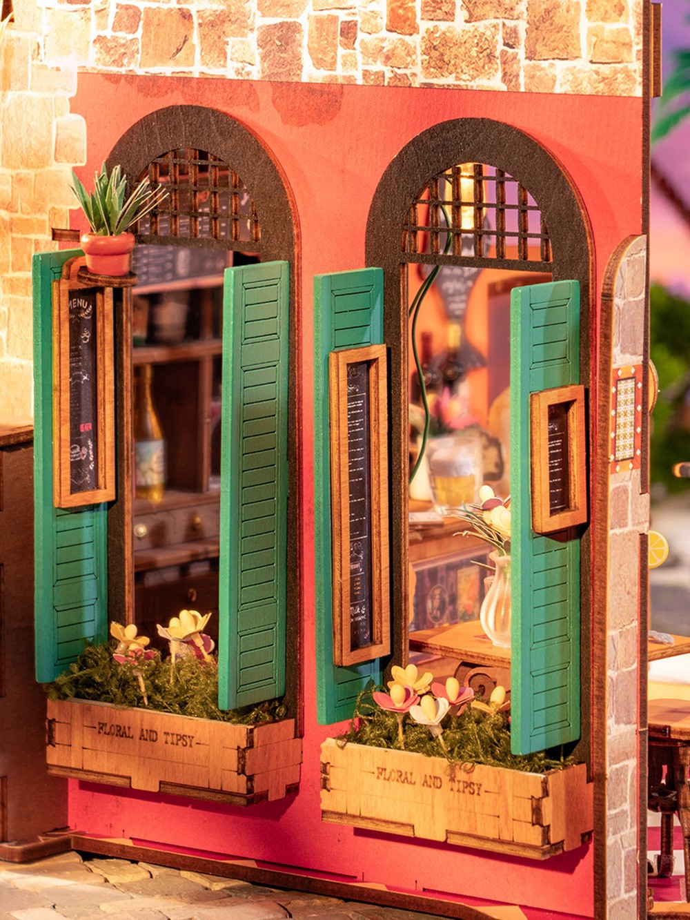 slide 3 of 9, Robotime Rolife Cheers Bar & Dining Diy Miniature House Kit, 8.5 in x 7.32 in x 8.5 in
