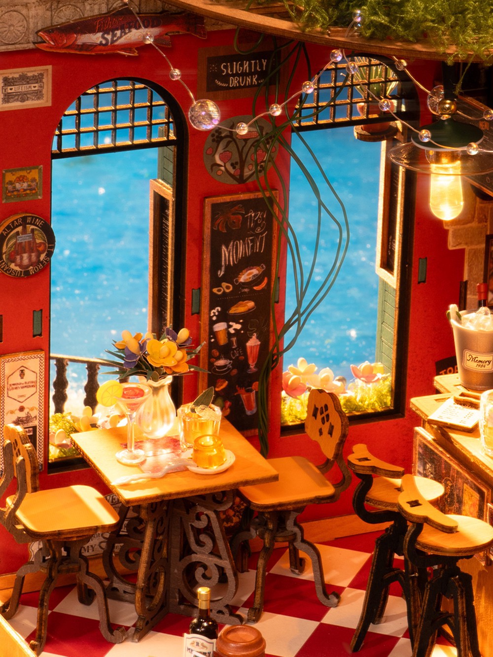 slide 2 of 9, Robotime Rolife Cheers Bar & Dining Diy Miniature House Kit, 8.5 in x 7.32 in x 8.5 in