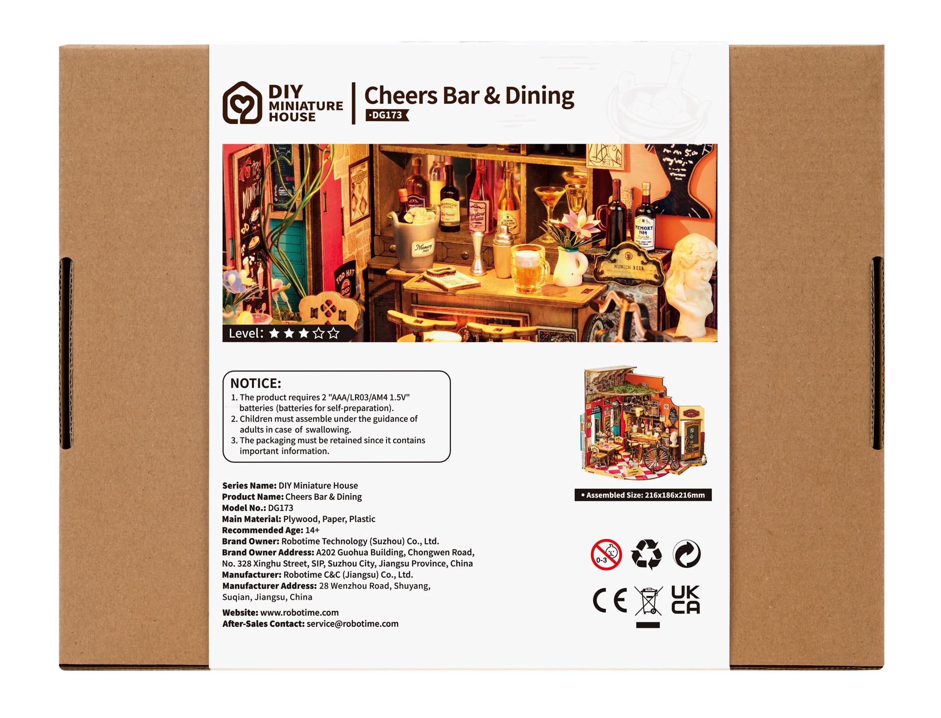 slide 4 of 9, Robotime Rolife Cheers Bar & Dining Diy Miniature House Kit, 8.5 in x 7.32 in x 8.5 in