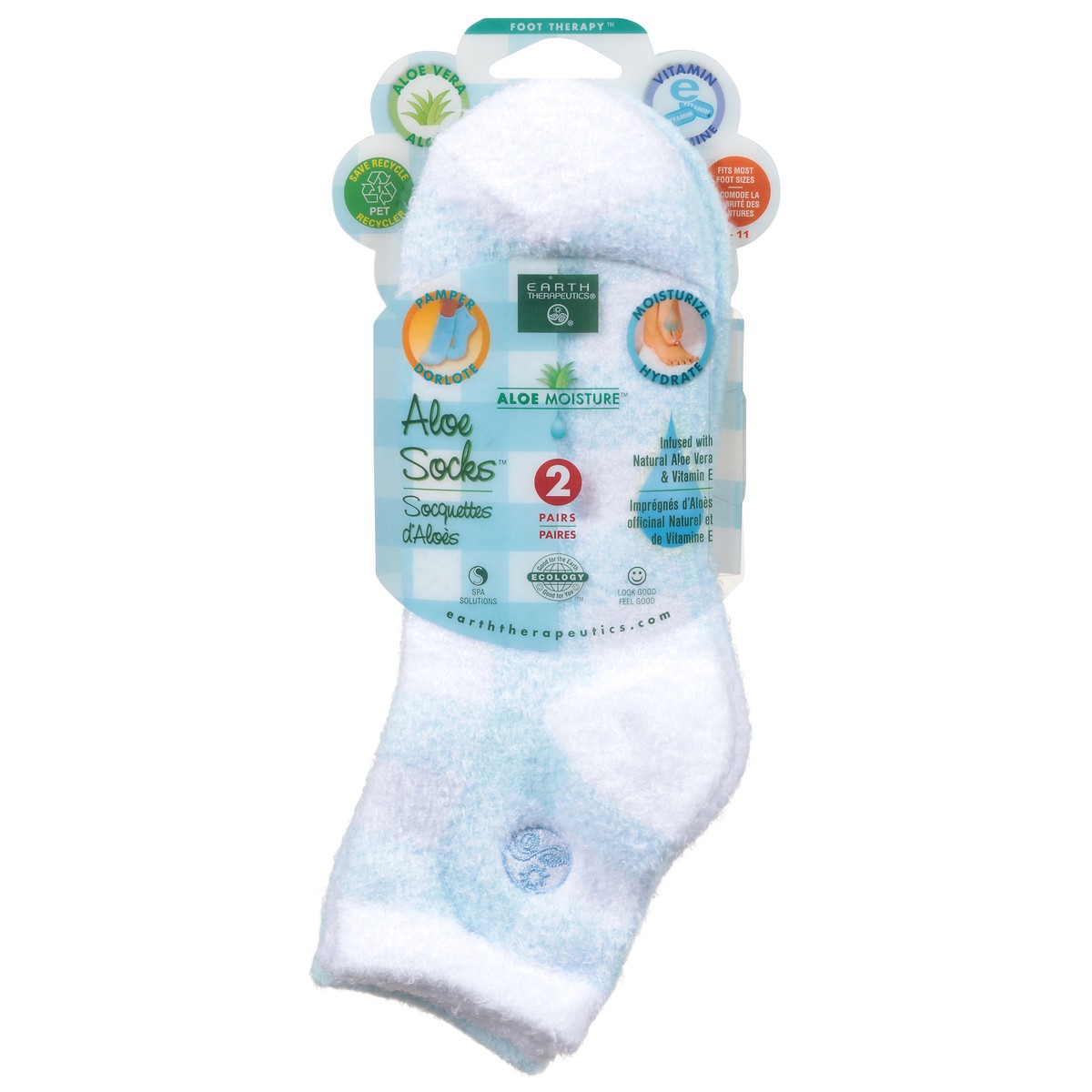 slide 1 of 11, Earth Therapeutics Aloe Moisture Aloe Socks 2 ea, 2 ct