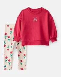 Carter's Baby Girl Floral Windmill French Terry Sweatshirt & Pant Set - Red Multi 24M