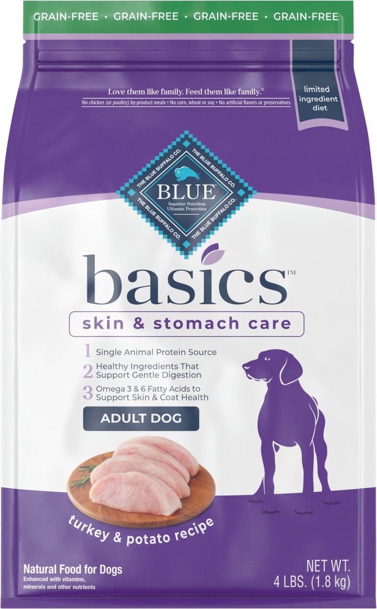 slide 1 of 13, Blue Buffalo Basic Turkey Dog Food, 4 lb