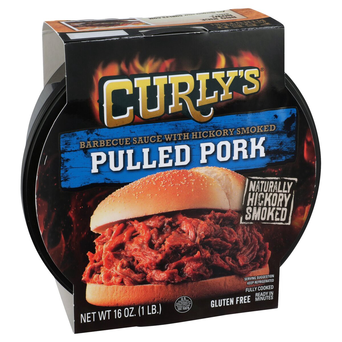 slide 1 of 8, Curly's Pulled Pork with BBQ, 16 oz, 16 oz