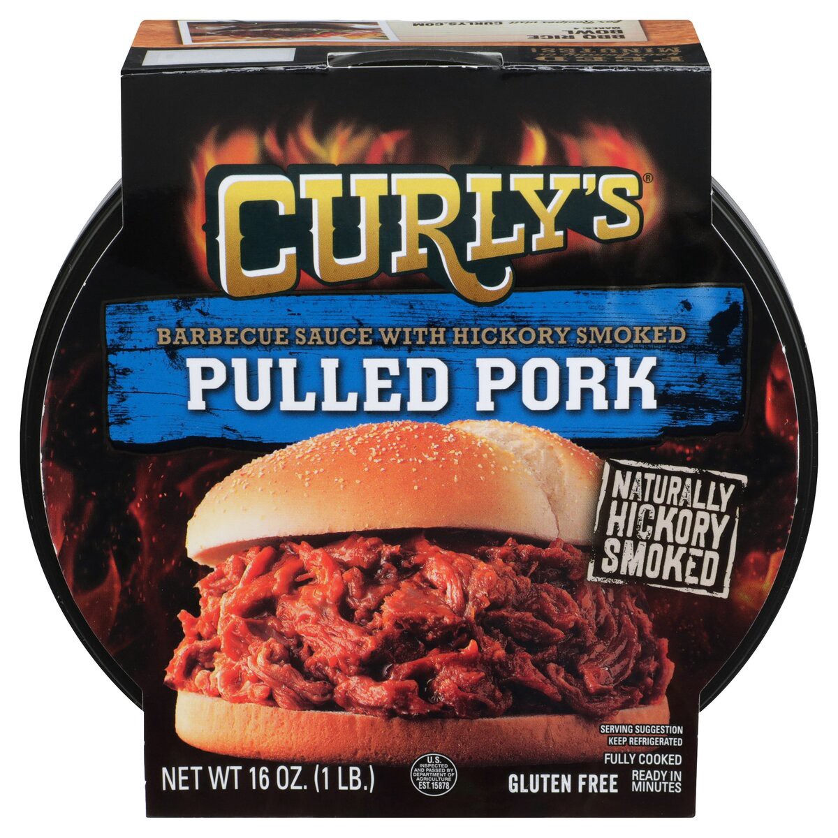 slide 1 of 8, Curly's Pulled Pork with BBQ, 16 oz, 16 oz