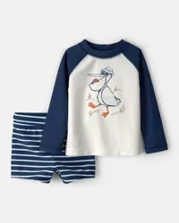 Carters Baby Boy 2-Piece Pelican Long-Sleeve Rashguard Swimsuit Set - Navy/White White/Navy 12M