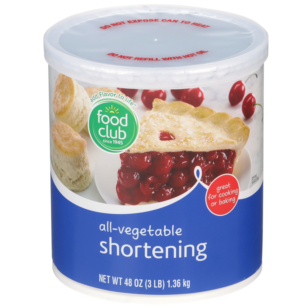 slide 1 of 1, Food Club All-vegetable Shortening, 3 lb