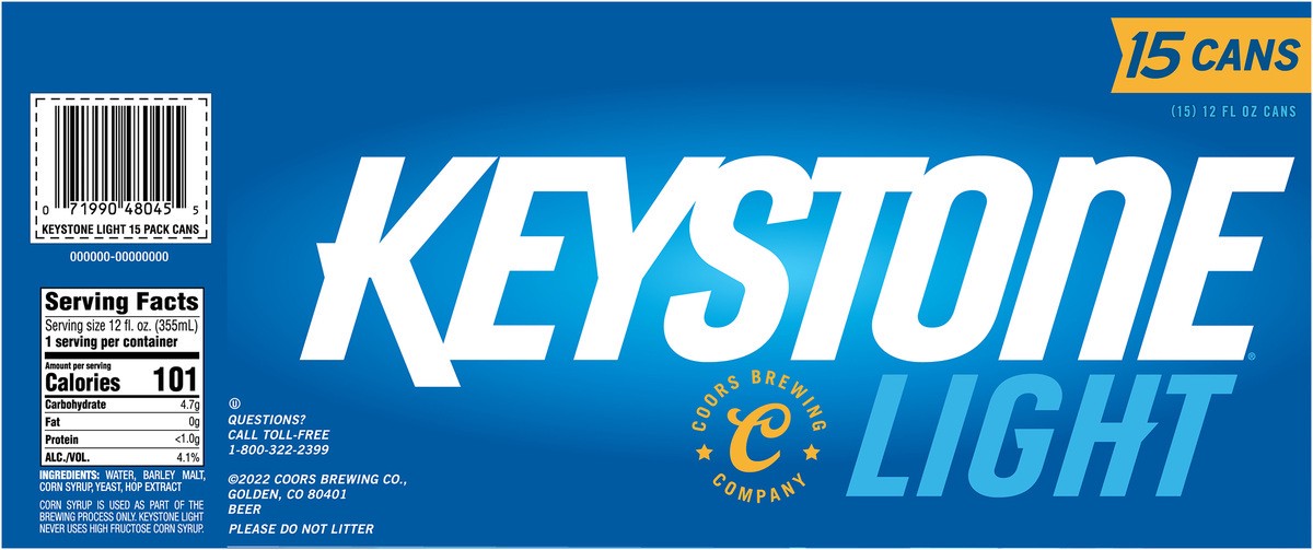 slide 5 of 9, Keystone Light Beer, 15 ct