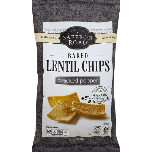 slide 3 of 3, Saffron Road Cracked Red Pepper Baked Lentil Chips, 4 oz