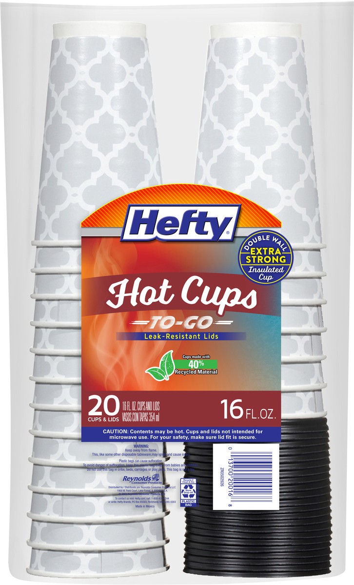 slide 3 of 3, Hefty 16 Fluid Ounce Extra Strong Hot Cups and Lids 20 ea, 20 ct