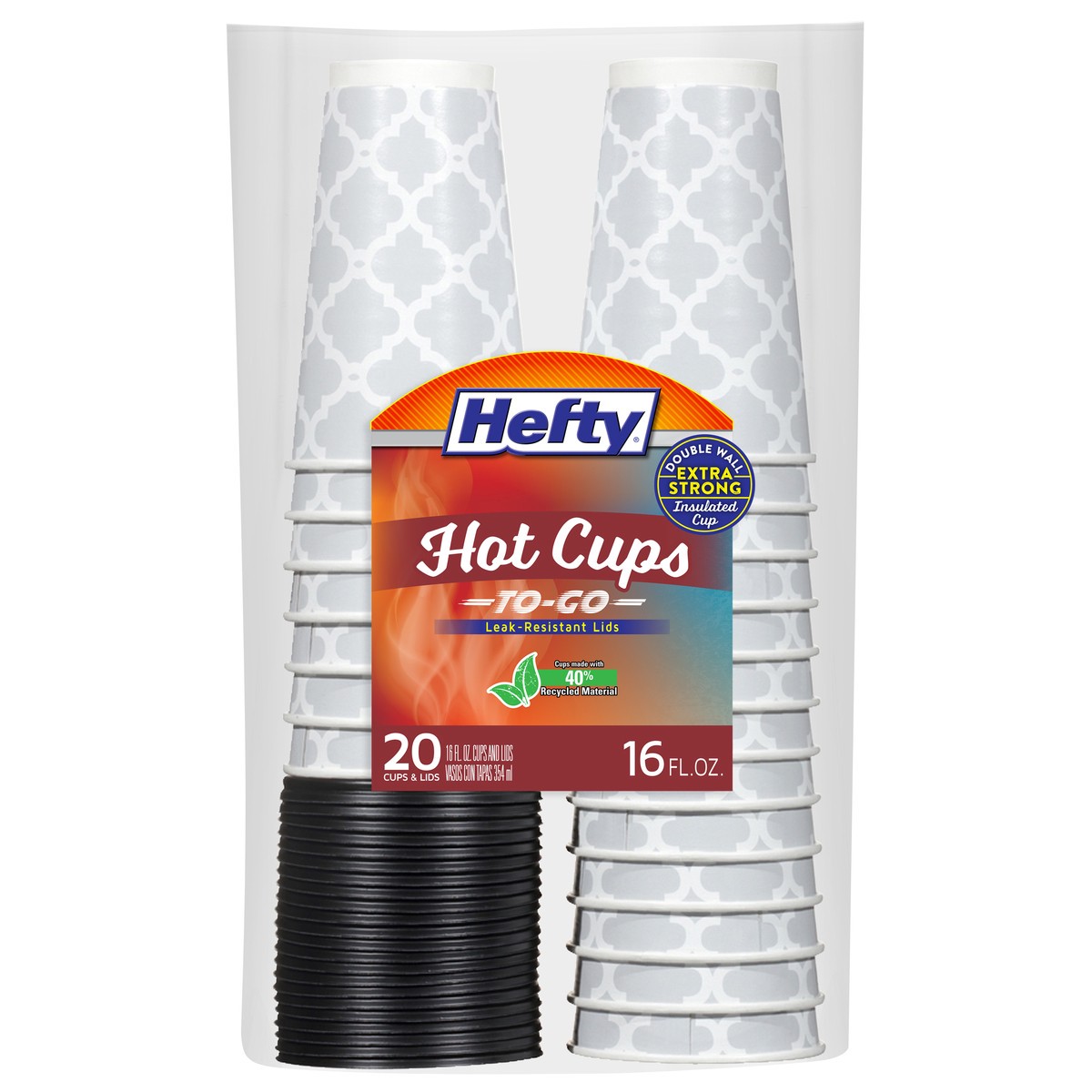 slide 1 of 3, Hefty 16 Fluid Ounce Extra Strong Hot Cups and Lids 20 ea, 20 ct