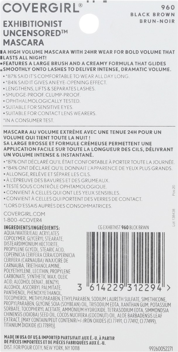 slide 3 of 12, Covergirl Exhibitionist Uncensored Black Brown 960 Mascara 9 ml, 9 ml