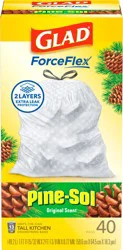 Glad ForceFlex Tall Kitchen Drawstring Trash Bags, 13 Gallon, Pine-Sol Original with Febreze Freshness, 40 Count