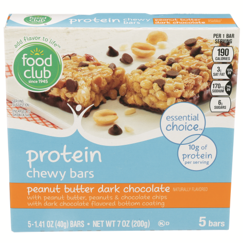 slide 1 of 1, Food Club Peanut Butter Dark Chocolate Protein Chewy Bars, 7 oz