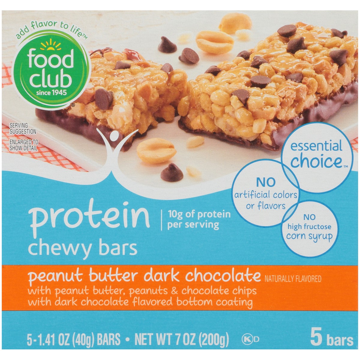 slide 9 of 10, Food Club Peanut Butter Dark Chocolate Protein Chewy Bars, 7 oz