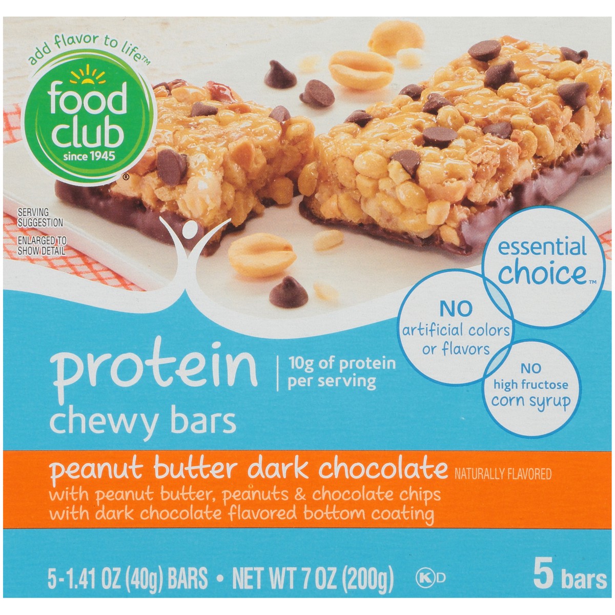 slide 10 of 10, Food Club Peanut Butter Dark Chocolate Protein Chewy Bars, 7 oz