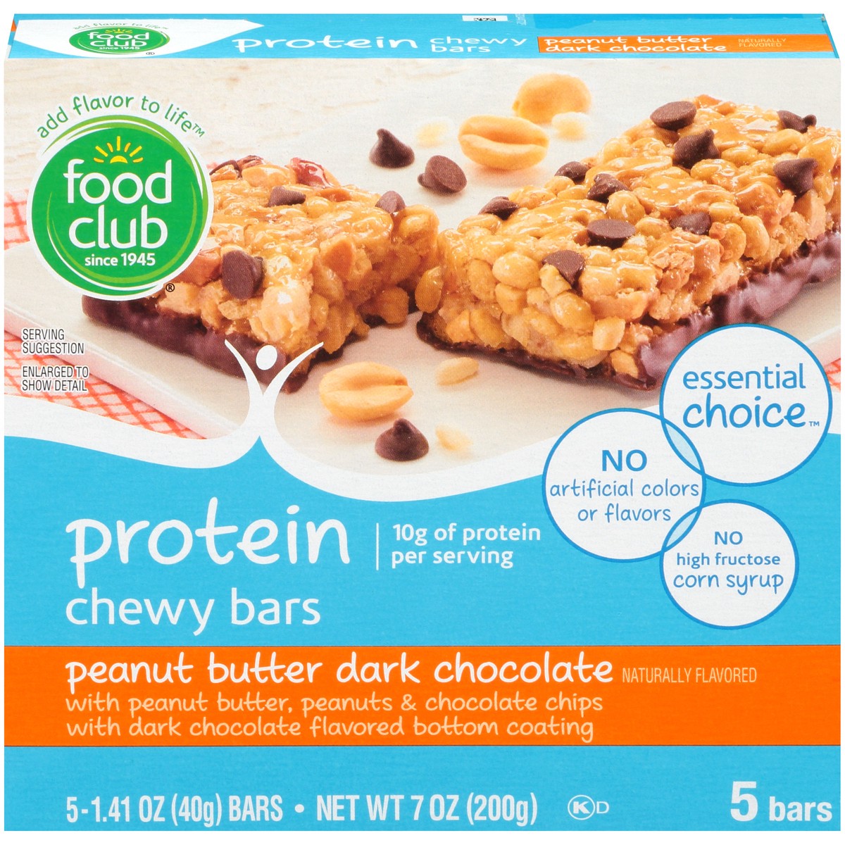 slide 1 of 10, Food Club Peanut Butter Dark Chocolate Protein Chewy Bars, 7 oz