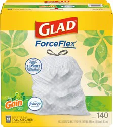 Glad ForceFlex Tall Kitchen Drawstring Trash Bags, 13 Gallon, Gain Original with Febreze Freshness, 140 count