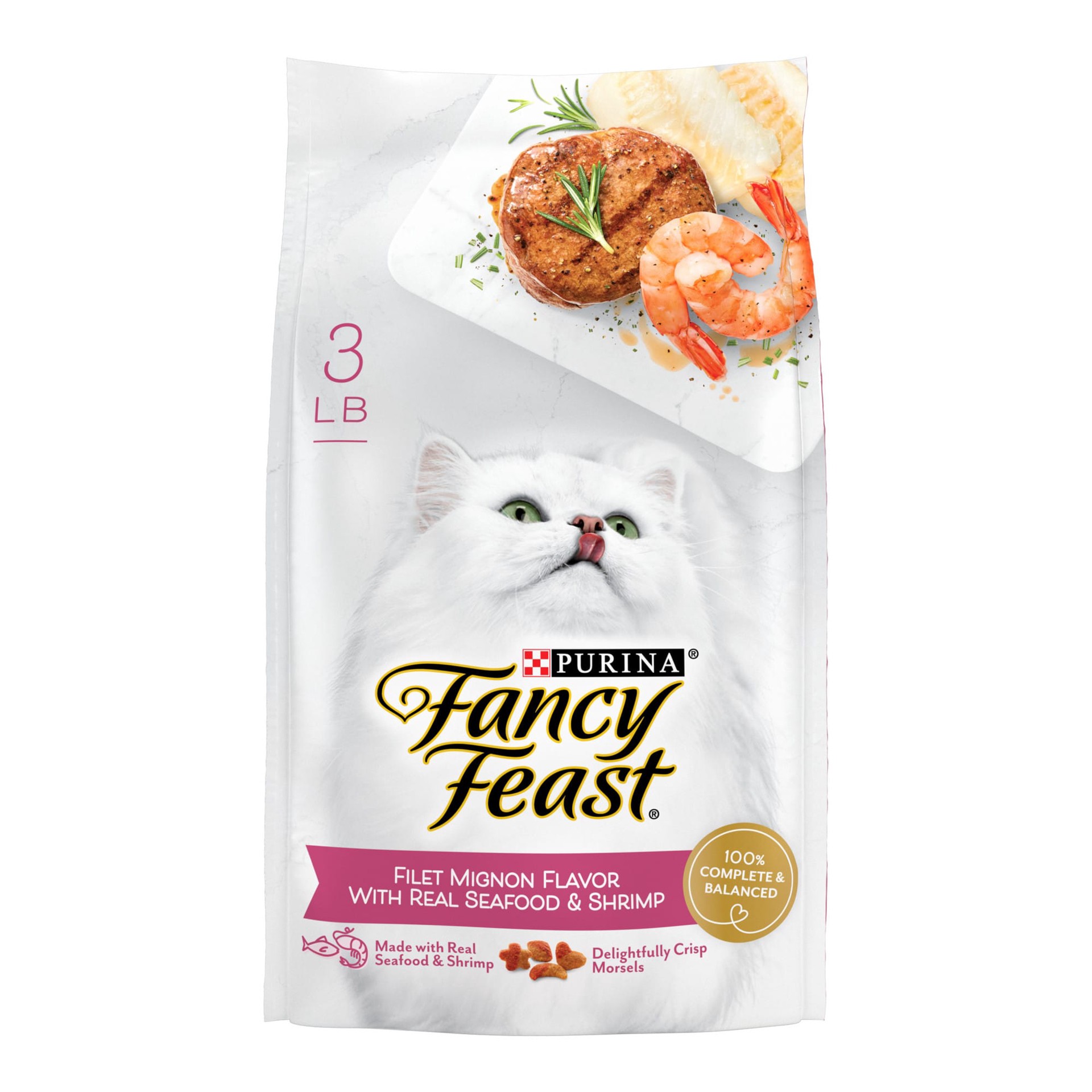 slide 1 of 9, Fancy Feast Purina Fancy Feast Dry Cat Food Filet Mignon Flavor With Seafood and Shrimp, 3 lb