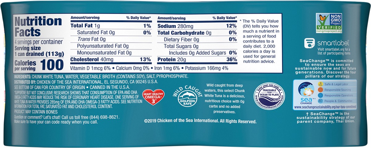 slide 4 of 8, Chicken of the Sea Chunk White Albacore Tuna In Water, 4 ct; 5 oz