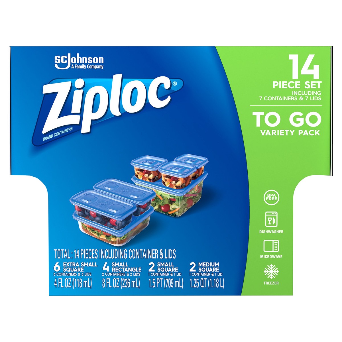slide 1 of 7, Ziploc To Go Variety Pack Containers Starter Set, 7 ct