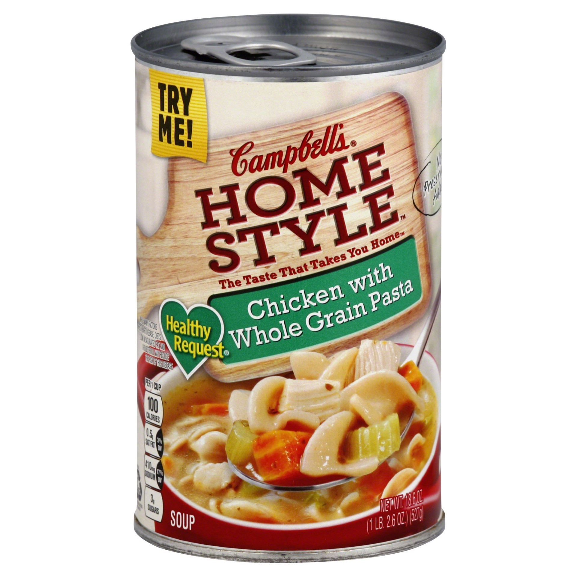 slide 1 of 4, Campbell's Homestyle Healthy Request Soup, Chicken Soup with Whole Grain Pasta, 18.6 Oz Can, 18.6 oz