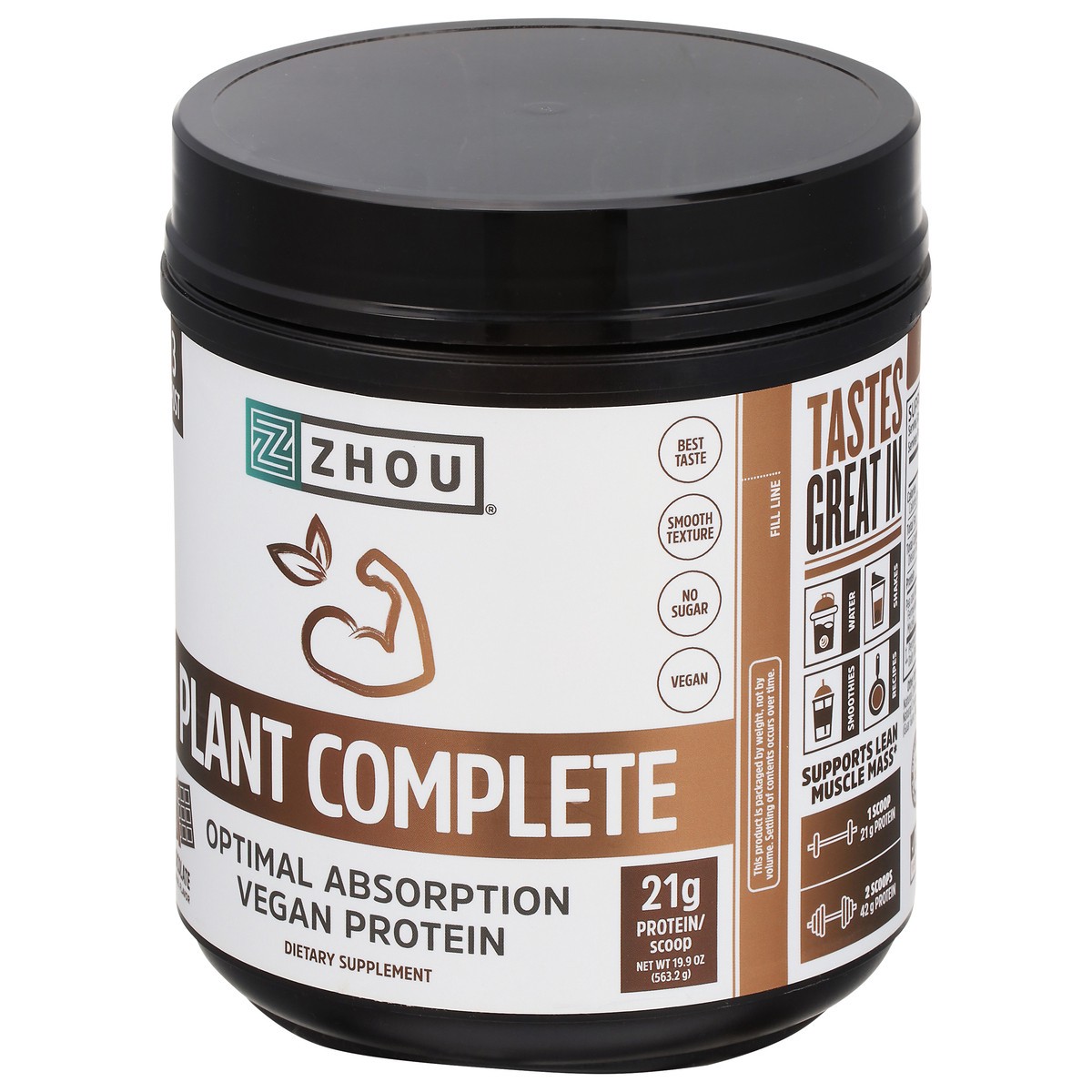 slide 3 of 9, Zhou Protein Powder Chocolate, 19.9 oz