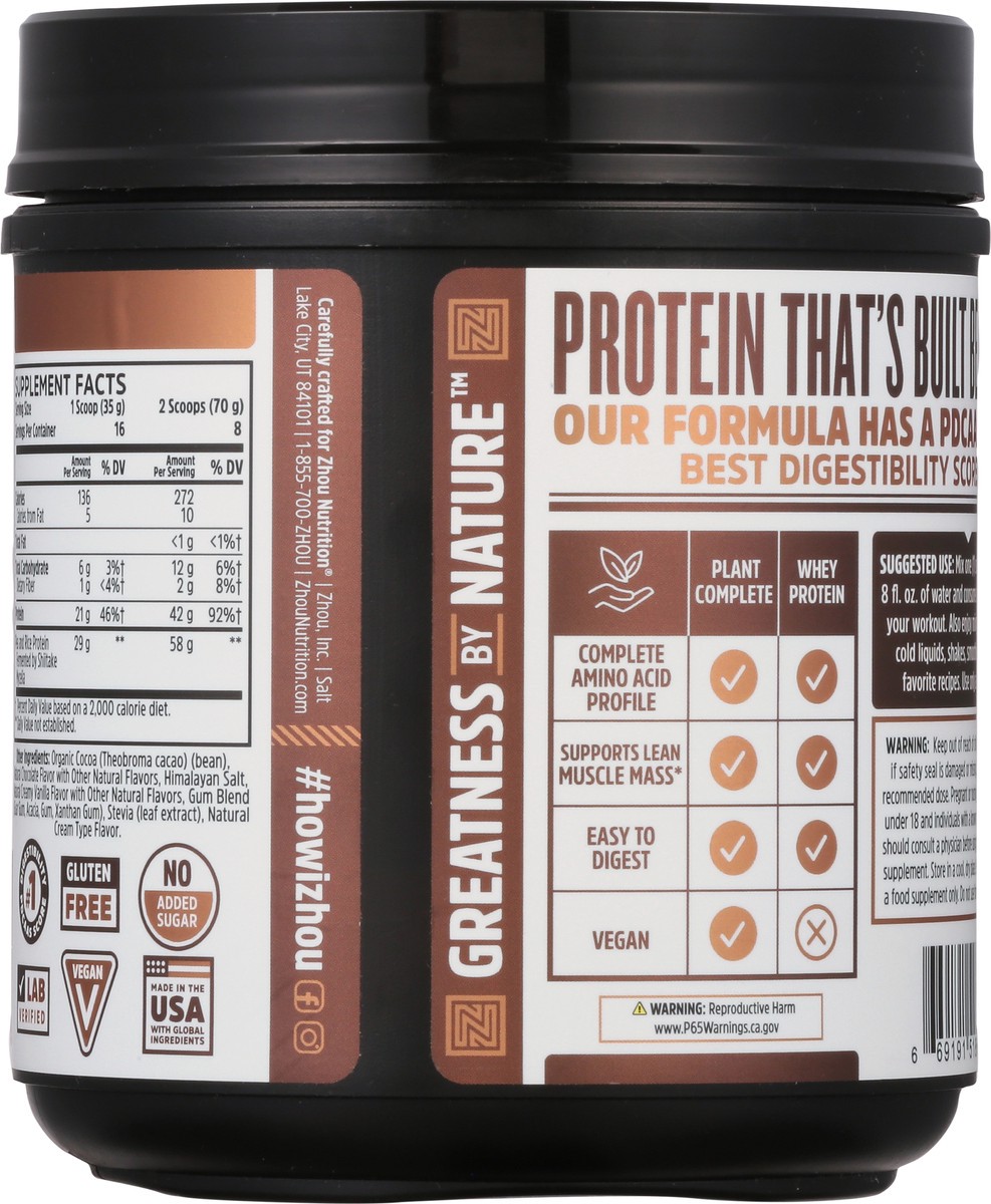 slide 5 of 9, Zhou Protein Powder Chocolate, 19.9 oz
