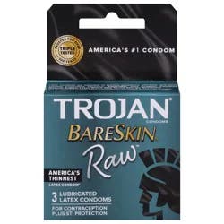 Trojan Bareskin Raw Lubricated Latex Condoms - 3 ea