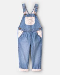 Oshkosh Toddler Girl Floral Patchwork Denim Overalls - Blue 3T