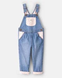 Oshkosh Toddler Girl Floral Patchwork Denim Overalls - Blue 3T