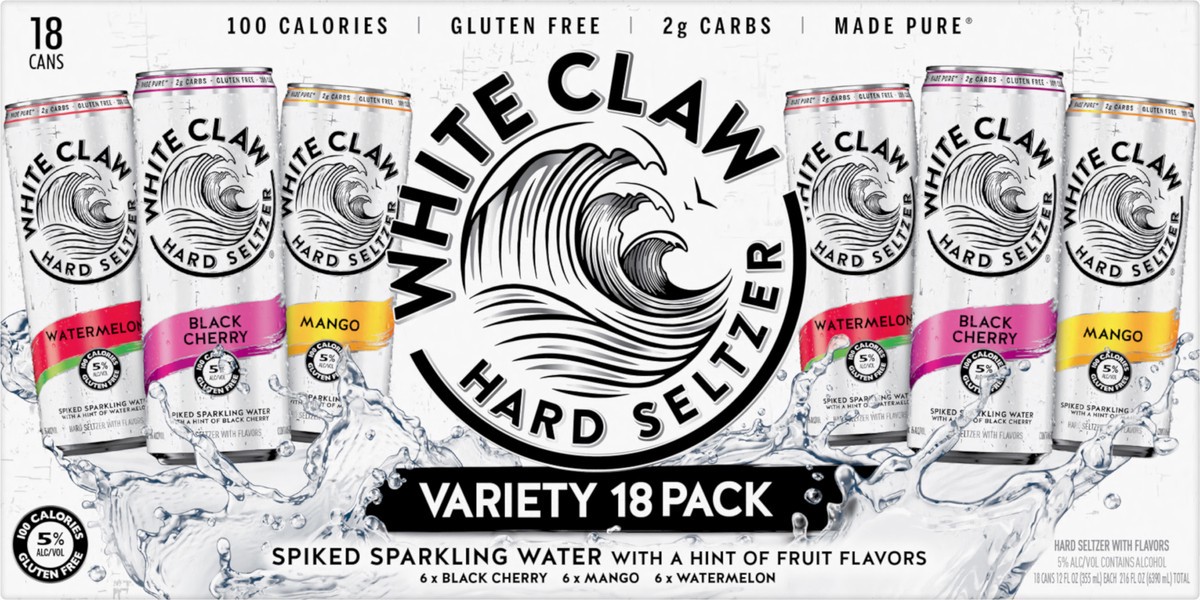 slide 2 of 9, White Claw Variety 18 Pack Spiked Black Cherry/Mango/Watermelon Hard Seltzer 18 ea, 18 ct