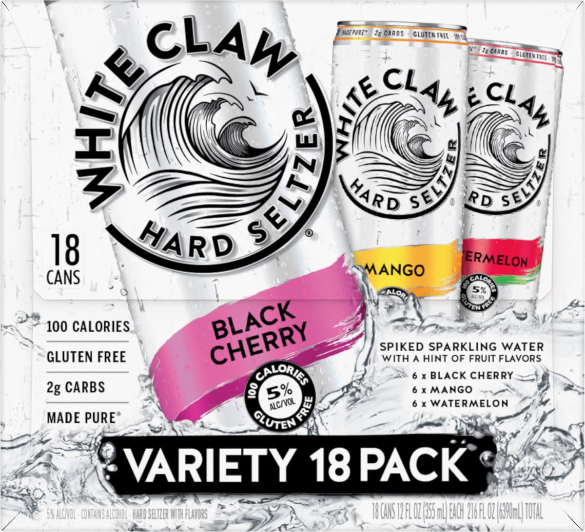 slide 4 of 9, White Claw Variety 18 Pack Spiked Black Cherry/Mango/Watermelon Hard Seltzer 18 ea, 18 ct