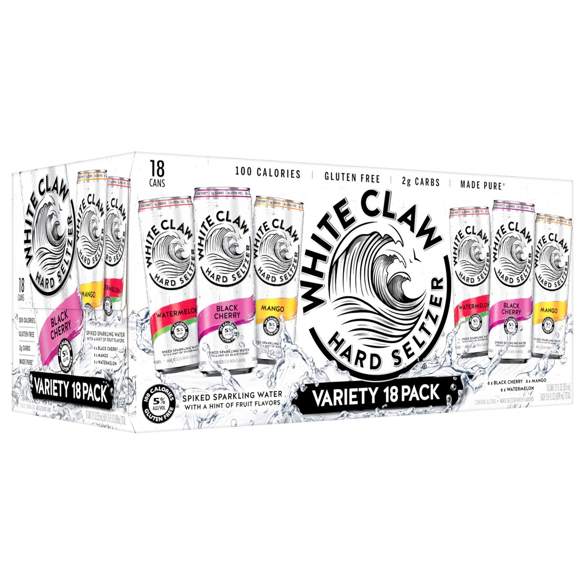 slide 6 of 9, White Claw Variety 18 Pack Spiked Black Cherry/Mango/Watermelon Hard Seltzer 18 ea, 18 ct