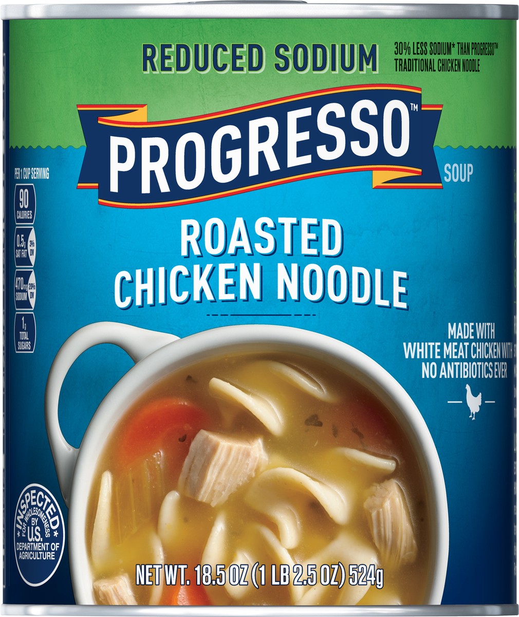 slide 7 of 8, Progresso Reduced Sodium, Roasted Chicken Noodle Soup, 19 oz., 18.5 oz