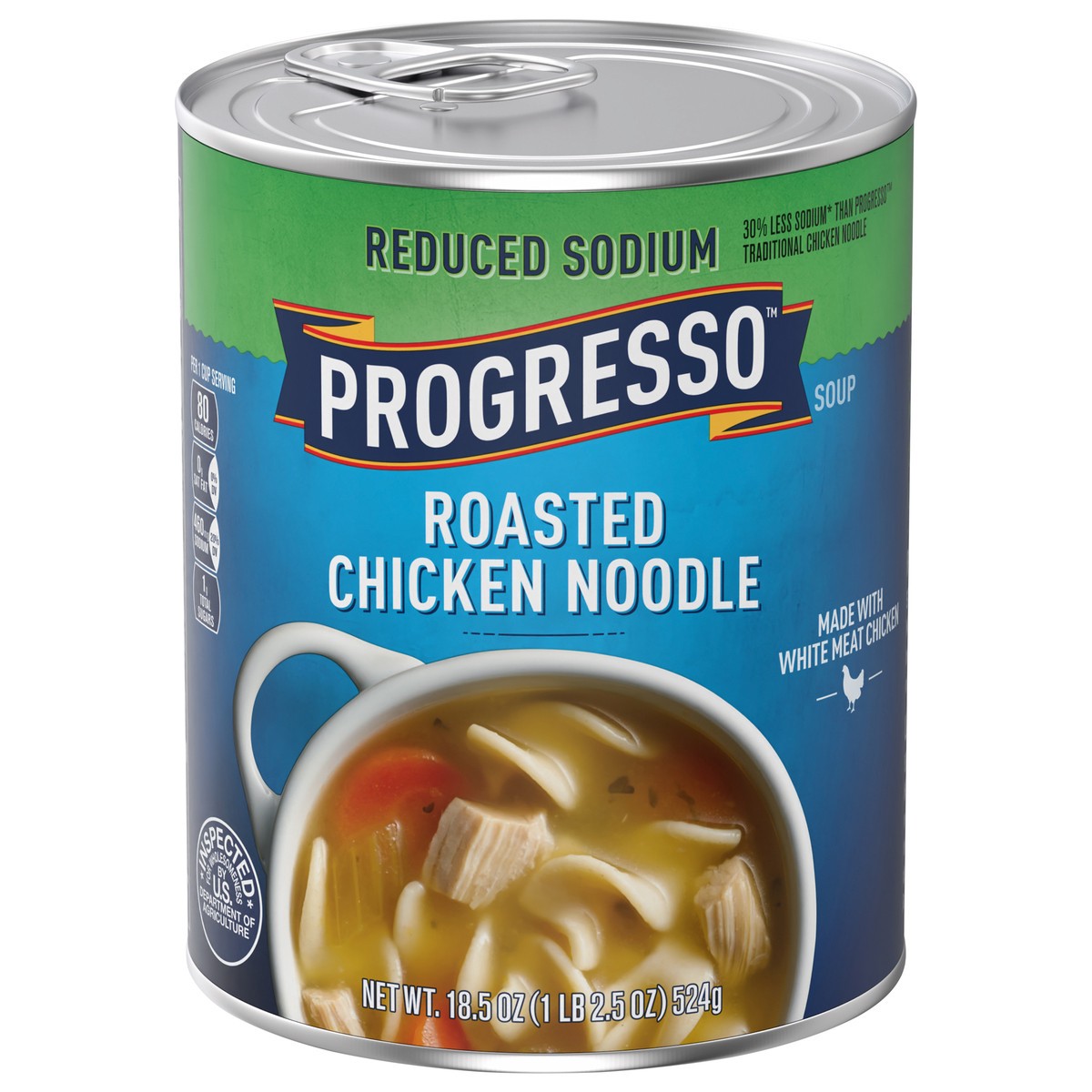 slide 1 of 8, Progresso Reduced Sodium, Roasted Chicken Noodle Soup, 19 oz., 18.5 oz