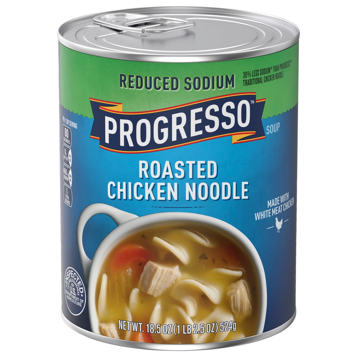 slide 1 of 8, Progresso Reduced Sodium Canned Roasted Chicken Noodle Soup, 18.5 oz