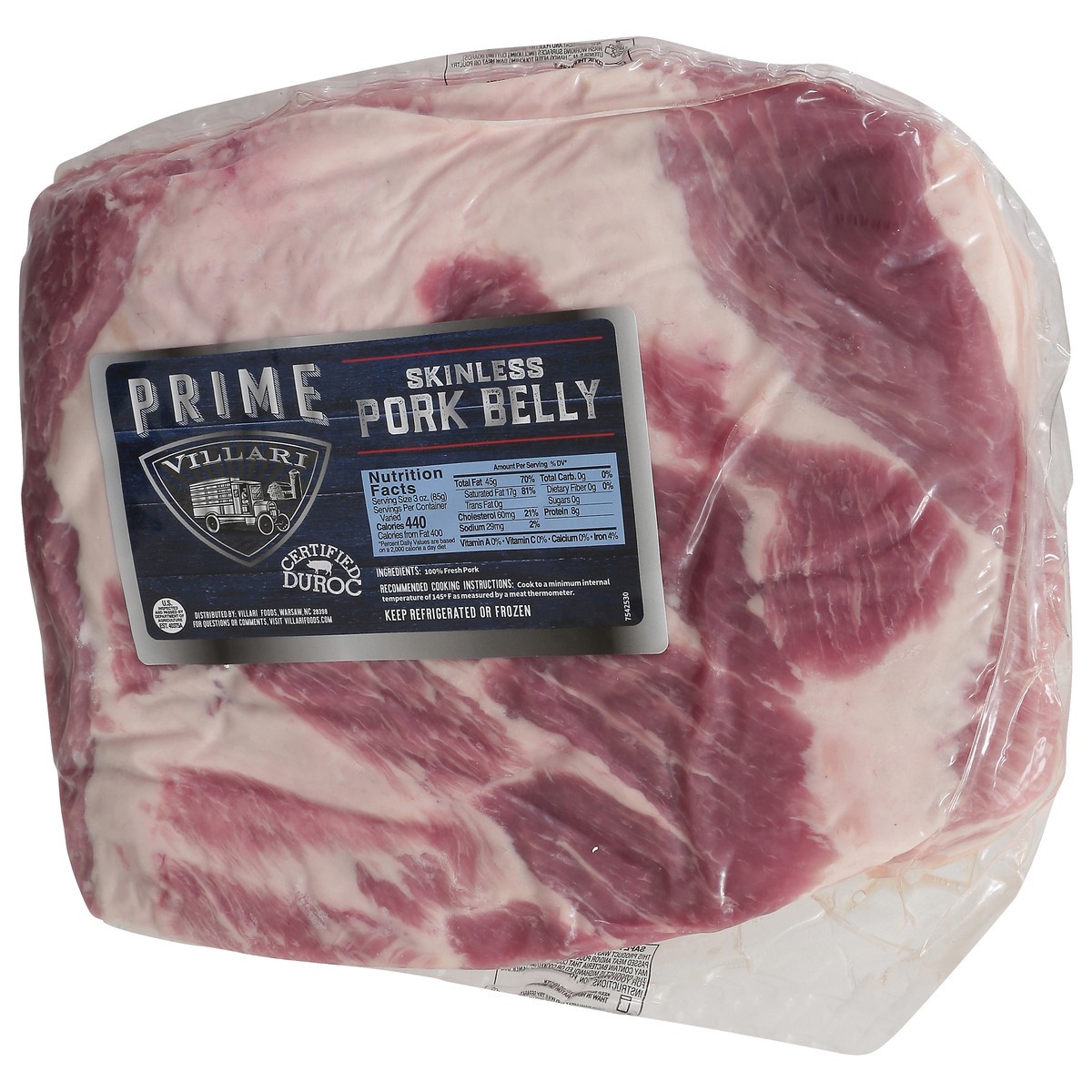 slide 12 of 12, Villari Skinless Prime Pork Belly 1 ea, per lb