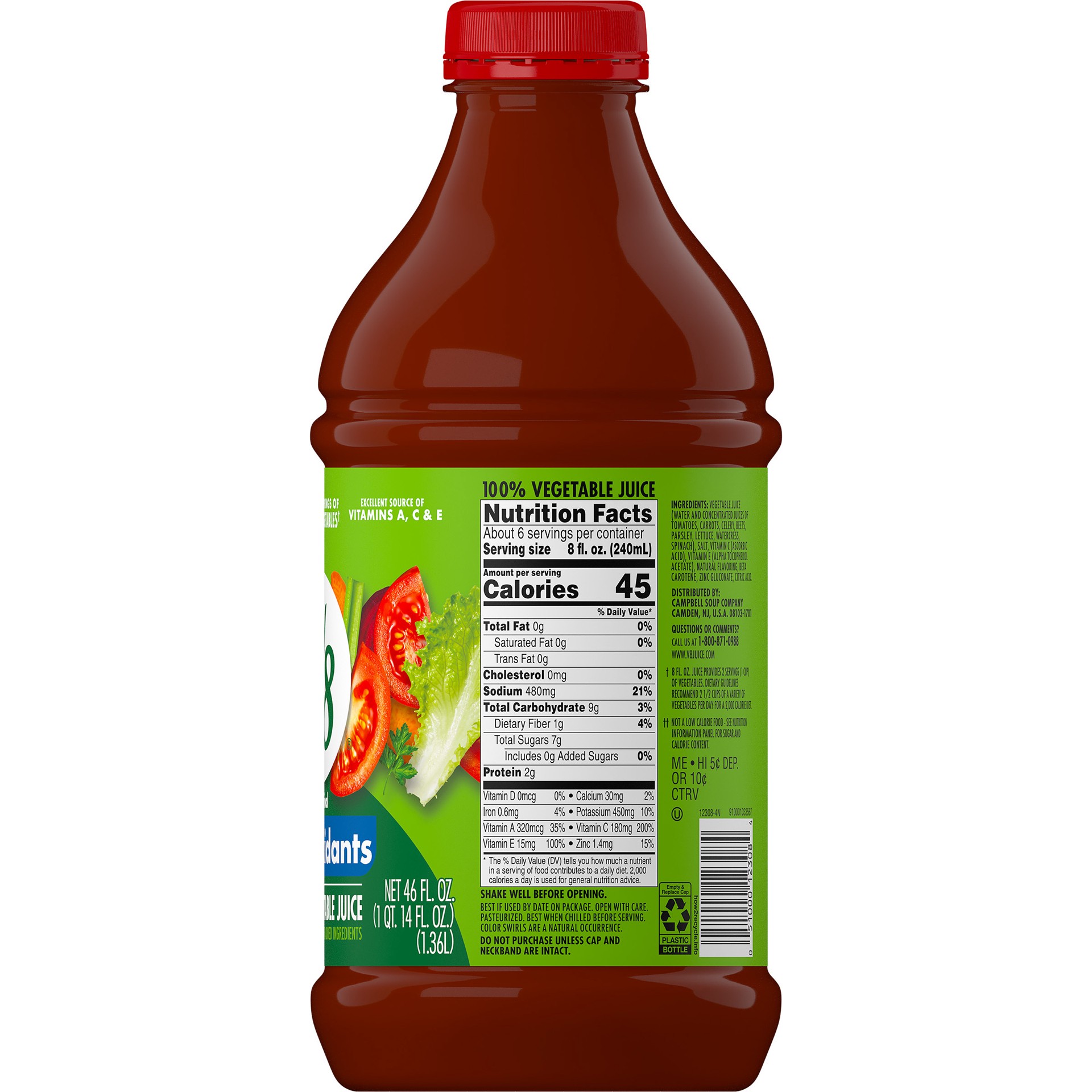 slide 4 of 5, V8 Essential Antioxidants 100% Vegetable Juice Bottle, 46 fl oz