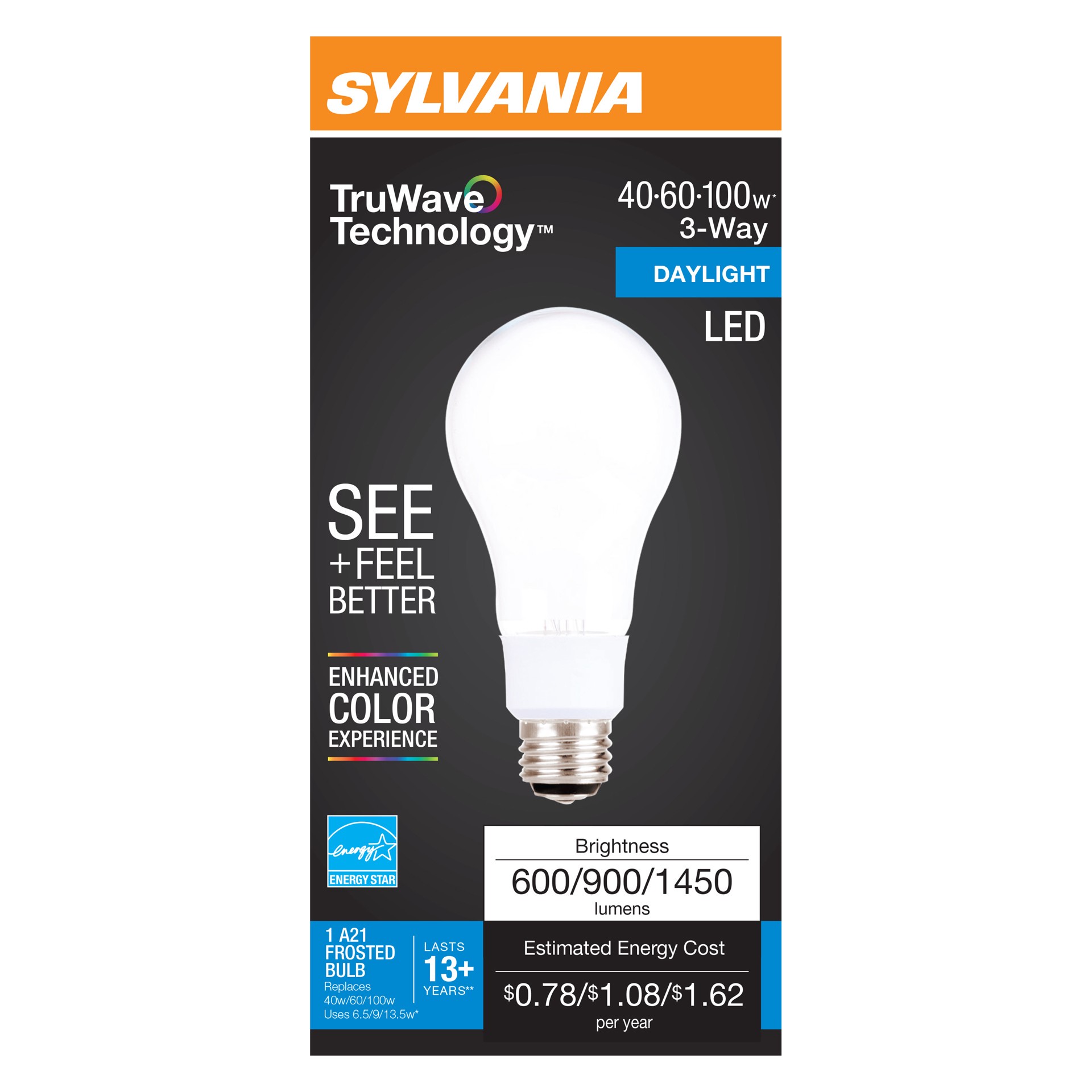 slide 1 of 1, Sylvania TruWave A21 3-Way Daylight LED Light Bulb, 1 ct