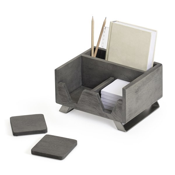 slide 7 of 7, Realspace Orix Wood/Metal Desktop Organizer With Coasters, 8-3/4"" X 7"", Gray/Nickel, 1 ct