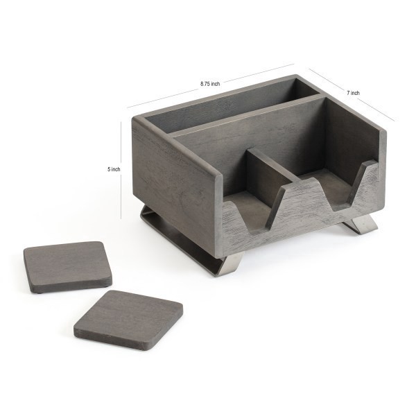 slide 3 of 7, Realspace Orix Wood/Metal Desktop Organizer With Coasters, 8-3/4"" X 7"", Gray/Nickel, 1 ct