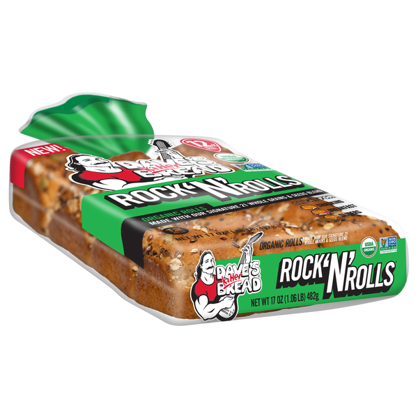 slide 2 of 2, Dave's Killer Bread Rock 'N' Rolls, Organic Snack, Slider, Breakfast Rolls, 12 Count, 12 ct